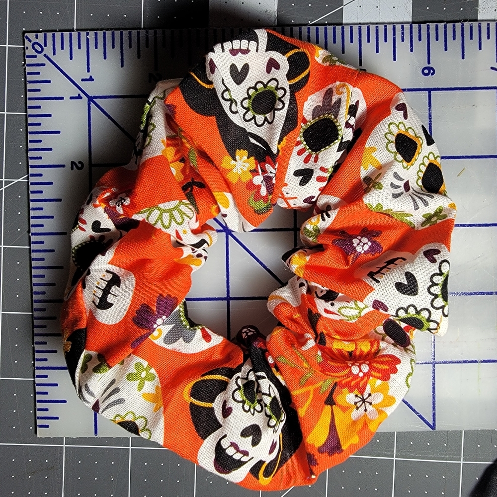 Handmade Orange with Skulls Hair Scrunchie